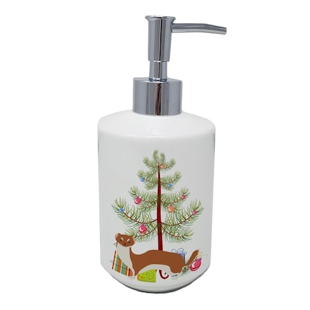 Carolines Treasures 7 x 3.5 in. Weasel Christmas Ceramic Soap Dispenser, Teal BB9237SOAP